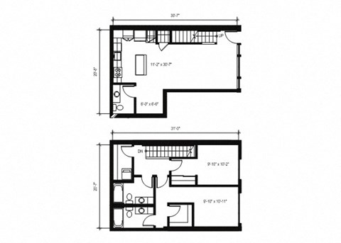 Floor plan for 2 beds, 2.5 baths, 1221 sqft